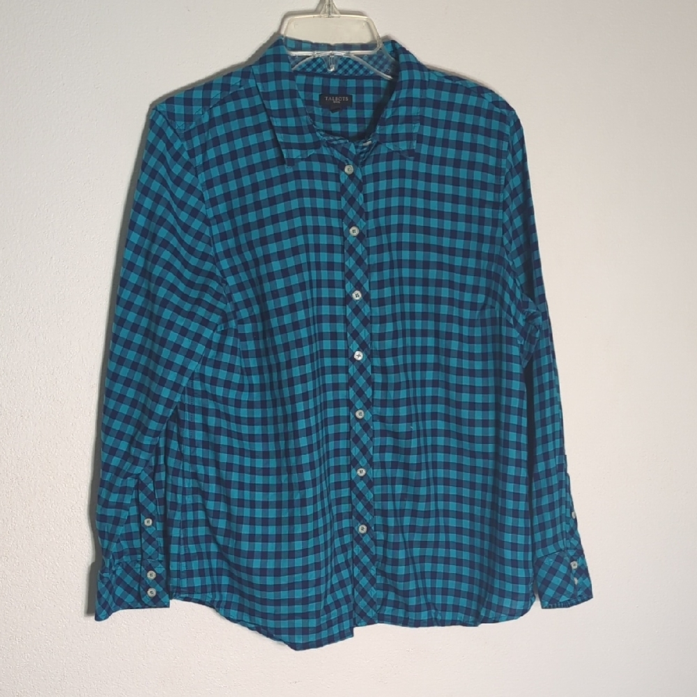 Talbots Womens Gingham Button Down Shirt Traditional Classic Quiet Luxury LP